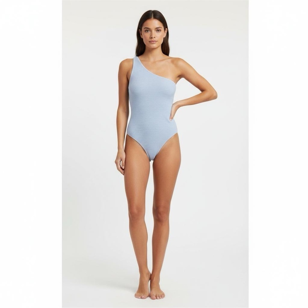 Abercrombie & Fitch blue ribbed thong bodysuit one shoulder size small